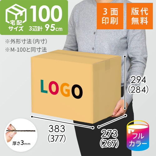 【ロゴ印刷・フルカラー・3面】宅配100サイズ ダンボール箱