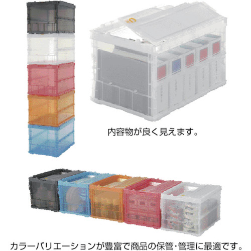 ＴＲＵＳＣＯ オリコン 薄型折りたたみコンテナスケルコン 40L ロックフタ付 透明 TSKC40B