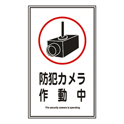 緑十字 イラストステッカー標識 防犯カメラ作動中 200×120mm（10枚組） 047123