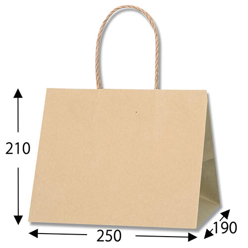 手提げ紙袋（茶・口折丸紐・幅250×マチ190×高さ210mm）