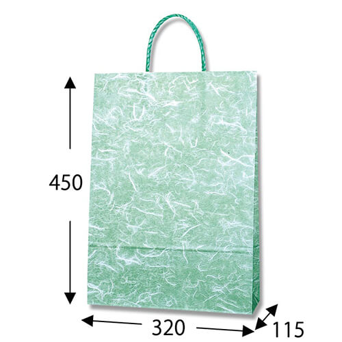 手提げ紙袋（雲竜　緑・口折丸紐・幅320×マチ115×高さ450mm）