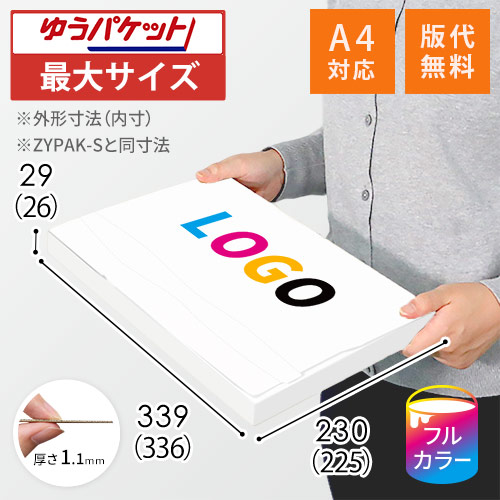 【印刷サンプル】【ロゴ印刷・フルカラー】厚さ3cm・ジッパー付きケース（白・クリックポスト最大・A4サイズ）