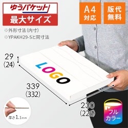 【印刷サンプル】【ロゴ印刷・フルカラー】厚さ3cm・テープレスケース（白・クリックポスト最大・A4サイズ）