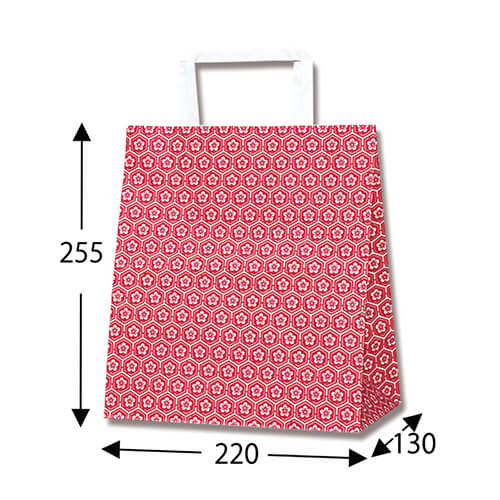 手提げ紙袋（梅小紋　赤・丸紐・幅220×マチ130×高さ255mm）