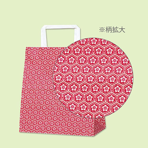 手提げ紙袋（梅小紋　赤・丸紐・幅220×マチ130×高さ255mm）