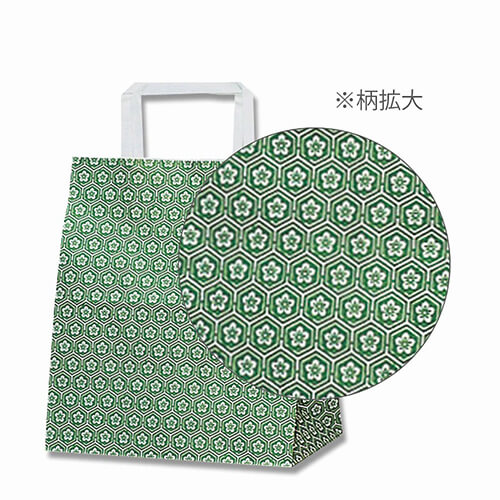 手提げ紙袋（梅小紋　緑・平紐・幅220×マチ130×高さ255mm）