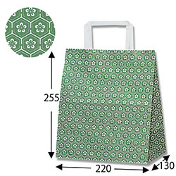 手提げ紙袋（梅小紋　緑・平紐・幅220×マチ130×高さ255mm）