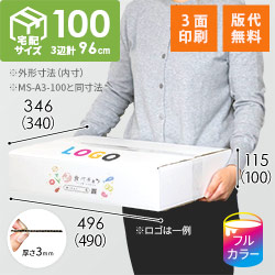 【食べチョク ロゴ印刷】【フルカラー・3面】宅配100サイズ ダンボール箱（白・薄型・洋服用）