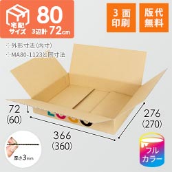 【ロゴ印刷・フルカラー・3面】薄型 宅配80サイズ・ダンボール箱（360×270×60mm）洋服用