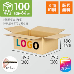 【ロゴ印刷・フルカラー・3面】宅配100サイズ 1200×1000パレットぴったりサイズダンボール箱［1段10箱×10段］（380×280×160mm）5mm A/F C120×C120