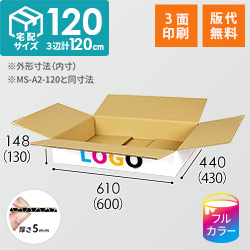 【印刷サンプル】【ロゴ印刷・フルカラー・3面】宅配120サイズ  ダンボール箱（白・薄型）洋服用
