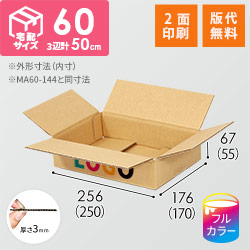 【印刷サンプル】【ロゴ印刷・フルカラー・2面】宅配60サイズ （250×170×55mm）3mm B/F C120×C120