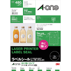 3M エーワン ラベルシール［レーザープリンター用］ 水に強いタイプ A4 24面 直径40mm 丸型 （20枚入） 31379