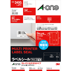 3M エーワン ラベルシール［レーザープリンター用］ キレイにはがせるタイプ A4 24面 33.9×66mm （100枚入） 31399
