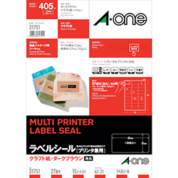 3M エーワン ラベルシール［プリンター兼用］ クラフトタイプ A4 27面 31×62mm 角丸 （15枚入） 31751