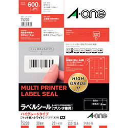 3M エーワン ラベルシール［プリンター兼用］ ハイグレード A4 30面 25.4×53.3mm （20枚入） 75230