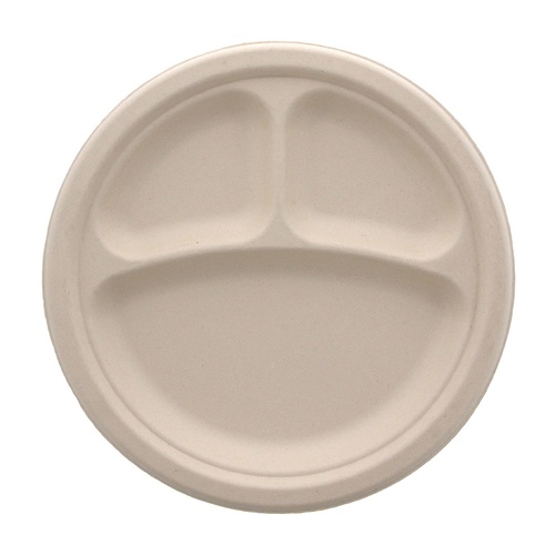 HEIKO 紙皿 業務用 バガスペーパーウェア 深皿プレート クラフト 3仕切 23cm 50枚/袋