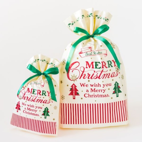 巾着袋 クラシカルクリスマス リボン付PEギフトバッグ-M(20枚) ヘッズ