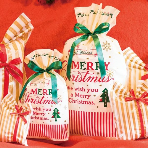 巾着袋 クラシカルクリスマス リボン付PEギフトバッグ-S(20枚) ヘッズ