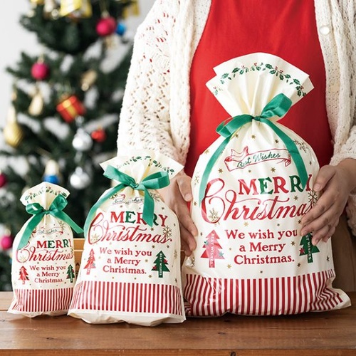 巾着袋 クラシカルクリスマス リボン付PEギフトバッグ-XS(20枚) ヘッズ