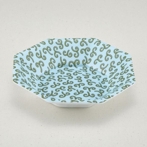 弁当容器 八角皿 中(本体)耐熱青からくさ 青葉紙業