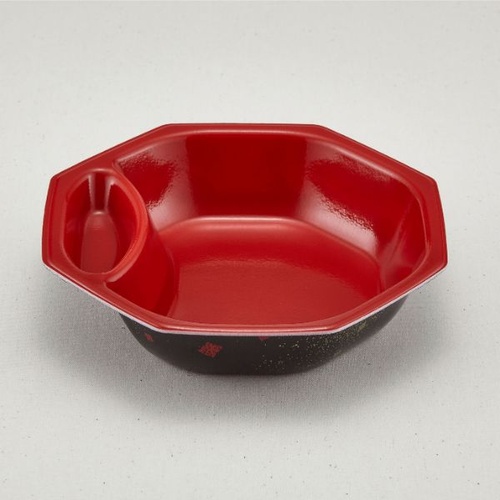 弁当容器 八角皿-S 中(本体)耐熱黒まきえ内赤 青葉紙業