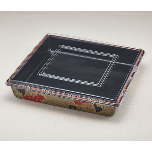 弁当容器 会席折 大 赤舞扇(角桶5)透明セット 青葉紙業