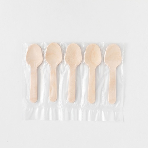 使い捨てスプーン 木製スプーン85 透明5連袋 アサヒグリーン