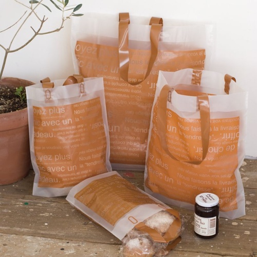 ポリ手提げ カフェオレフロストハンドルバッグ-1(30枚) ヘッズ