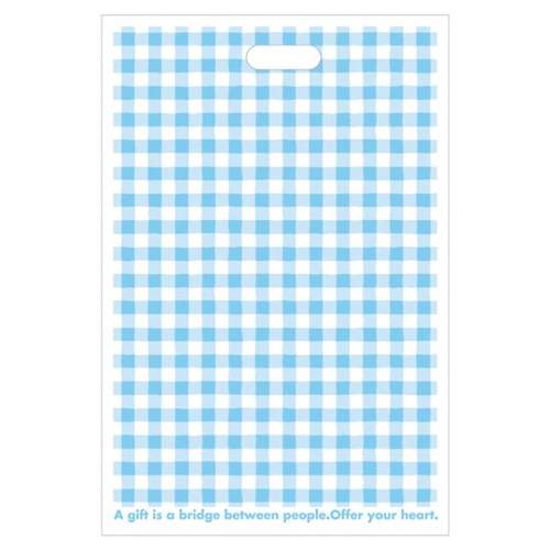 ポリ手提げ ブルーチェックワッフルバッグ-3(100枚) ヘッズ