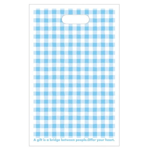 ポリ手提げ ブルーチェックワッフルバッグ-4(100枚) ヘッズ