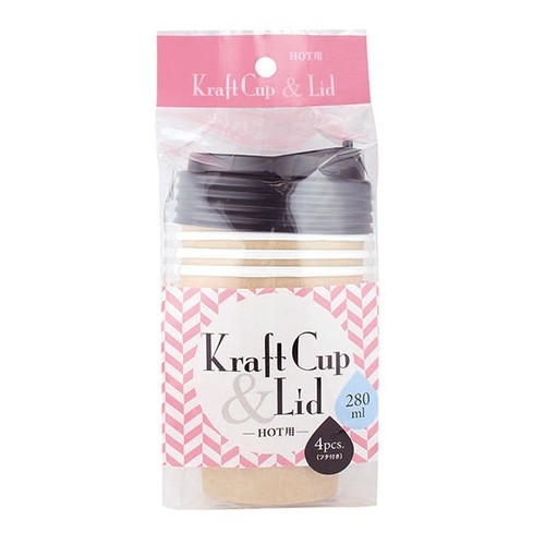 紙コップ クラフトカップ280ml 4個入フタ付 アートナップ