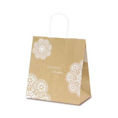 紙手提袋 1634 自動紐手提袋 T-5W レースィ(白) ベルベ