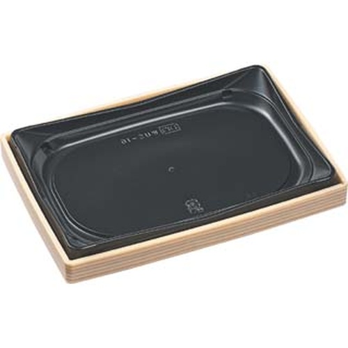 弁当容器 WUS-10 本体 ベージュ柾目黒 エフピコ