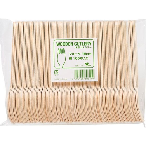 使い捨てフォーク ポリ完封木製フォーク 16cm 100本入 やなぎプロダクツ
