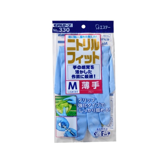 作業用手袋 No330 モデルローブ ニトリルフィット薄手M 青 エステーPRO