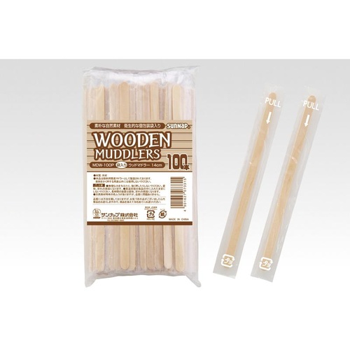 ドリンク資材 袋入りウッドマドラー14cm100本 サンナップ