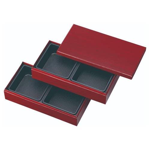弁当容器 HSH-W250-125 2段貼箱 長手小 中仕切付き (赤漆木目エンボス) アヅミ産業