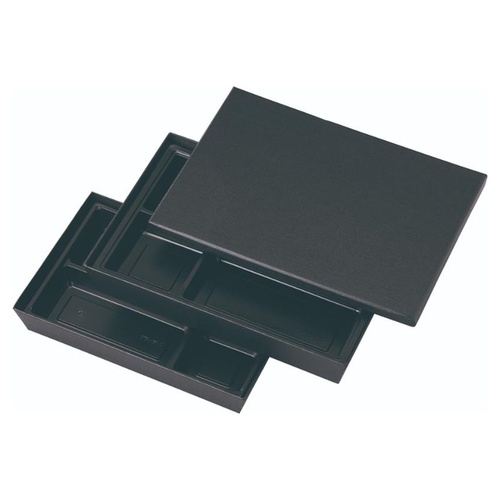 弁当容器 HSH-W320-225 2段貼箱 蓋/上段/下段セット (黒木目エンボス) アヅミ産業