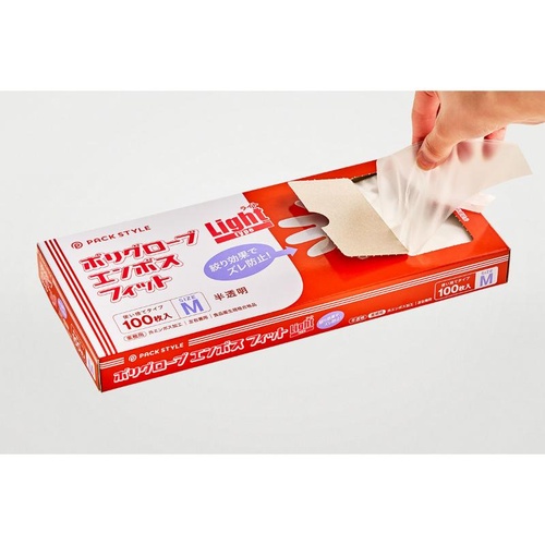 使い捨て手袋 ポリ手袋ライトフィット箱入 半透明 M パックスタイル