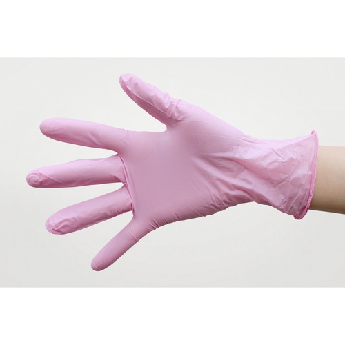 使い捨て手袋 ニトリル手袋ライト粉無 S ピンク パックスタイル
