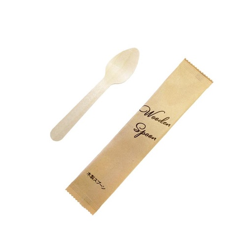 カトラリー 木製スプーン110 紙個包装クラフト 旭創業