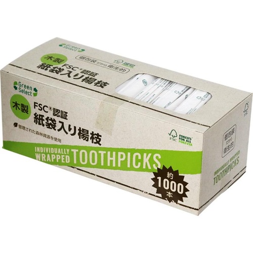 店舗備品 F1 Green Select 紙完封つま楊枝箱入 1000本 大和物産