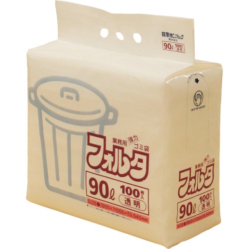 サニパック F-9C 環優包装ゴミ袋フォルタ 90L 透明  1袋100枚入