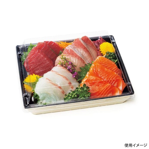 リスパック 刺身容器 豪華折 18-15B 桐木目黒 本体