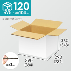 【宅配120サイズ】1200×1000パレットぴったりサイズダンボール箱［1段10箱×5段］（384×284×348mm）3mm B/F 白C5×C5