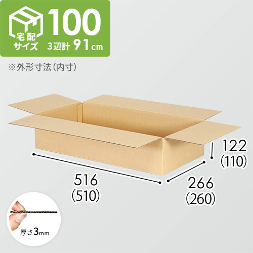 【宅配100サイズ】小箱ぴったり梱包用ダンボール箱［SBOX-04・8箱］（510×260×110mm）3mm B/F C120×C120