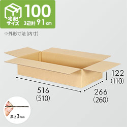 【宅配100サイズ】小箱ぴったり梱包用ダンボール箱［SBOX-04・8箱］（510×260×110mm）3mm B/F C120×C120