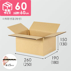 【宅配60サイズ】小箱ぴったり梱包用ダンボール箱［SBOX-05・2箱］（250×180×130mm）5mm A/F C120×C120