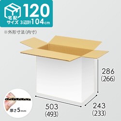 【宅配120サイズ】小箱ぴったり梱包用ダンボール箱［WBOX-01・12箱］（493×233×266mm）5mm A/F 白C5×C5